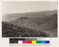 Looking northwest from Texas Hill. Shows burns in Knobcone pine and chamise chaparral types