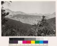 Looking across Kern Canyon toward plateau north of Red Spur. Whitney Creek slopes in foreground consist of Lodgepole pine in the lower parts and Foxtail pine-Lodgepole pine above