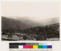 Looking S. from Bald Hills. Shows logging fire of Hammond Lumber Co. at head of Redwood Creek. Redwood- Douglas fir type. Note prairies and Garry oak-black oak woodland in foreground