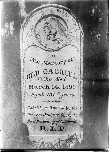 Photograph of the Headstone of Old Gabriel, a California Mission Indian