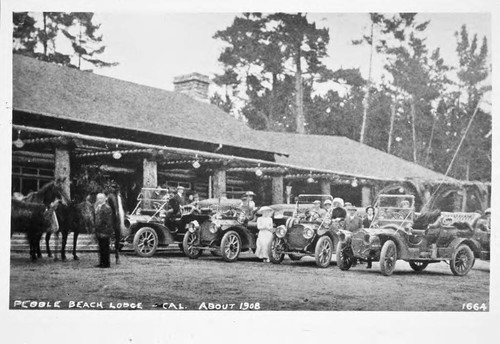 Photograph of Pebble Beach Lodge With Automobiles and Horses