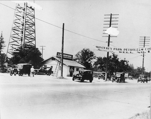 Photograph of early oil exploration in Monterey Park