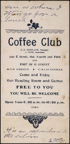 Coffee Club menu card