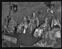 Shriners dressed in stylized costumes of ancient Arabia, Los Angeles Memorial Coliseum, 1935