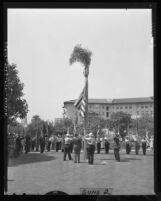 Jewish War Veterans massing of the colors on lawn of the Ambassador Hotel during convention in Los Angeles, Calif., 1958