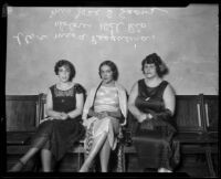 Carmen Pesqueira, Dolores Del Rio, and Pilar Talamantes Saenz at the celebration of the anniversary of Mexican Independence, Los Angeles, 1926