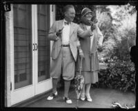 Howard Chandler Christy and his wife Nancy Palmer visit California, Beverly Hills, 1925