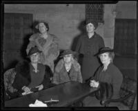 Jenny Hamilton, Mrs. C. A. Parmalee, Sr., Mrs. Francis Eugene Payne, Jean Colwell, and Mrs. E. H. Blaisdell attend a program, Los Angeles, 1936