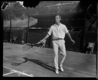 Harvey Snodgrass playing tennis, Midwick Country Club, Alhambra, 1925