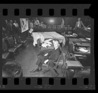 Jack Kurschke seated in the courtroom during his trial, Los Angeles, 1967