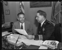 Honolulu Chief of Police William Gabrielson visiting with Chief James E. Davis, Los Angeles, 1934