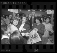 Gloria Molina and supporters celebrating after city council victory in Los Angeles, Calif., 1987