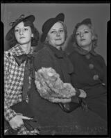 Witness Virginia O'Brien, plaintiff Rubey Baco,n and witness Francess Shortell come to their aunt's aid in her divorce, Los Angeles, 1935