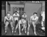 Team of men who play basketball under the name of Jim Hardy's Dynamiters in Los Angeles, Calif., 1949