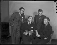 Australian debate champions Colin G. McAuliffe and Nevil F. Stuart with Trojan debaters Fred Hall and James W. Kirkwood, Los Angeles, 1936