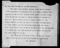 Kenneth Ormiston's letter to Mr. and Mrs. Benedict, 1926
