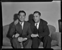 Billy Jurges (left) and Augie Galan, former teammates on the Chicago Cubs, 1939