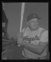 Steve Bilko holding a baseball bat, Los Angeles, 1956