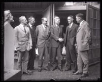 Los Angeles Park Commissioner Van Griffith with a group of men, Los Angeles, circa 1920