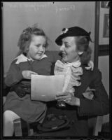 Actress Ann Dvorak with 5-year-old fan Mary Jane Viall, Los Angeles, 1936