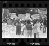 Medical personal during protest march against government cutting healthcare programs, Los Angeles, Calif., 1973