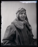 Pilot Helen Sheridan wearing a flight jacket and goggles, Los Angeles, 1929