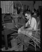 Man weaves a basket, Los Angeles, 1933