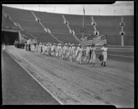 Women march in a Memorial Day parade at the Coliseum, Los Angeles, 1935