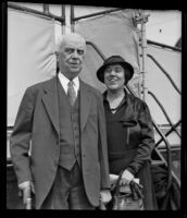 Walter Williams, President of the University of Missouri, arrives with his wife, Sarah, San Pedro (Los Angeles), 1934