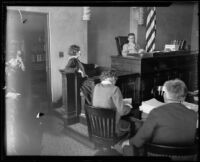 Lorraine Wiseman on the witness stand, Los Angeles, 1926