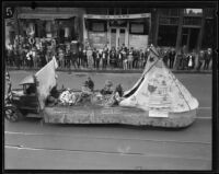 Indian teepee float in the Loyalty Day Parade inaugurating Boys' Week, Los Angeles, 1926