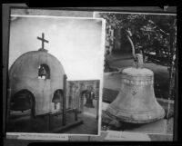 Bell and bell cote at the Plaza Church, Los Angeles, 1930s