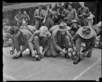 Members of the United States Army infantry cleaning their shoes, Los Angeles County, 1935