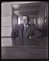 Ben Getzoff, in a courtroom, indicted on the charge of conspiracy to give bribes, Los Angeles, 1929