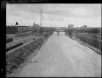 Los Angeles River following a flood, Los Angeles, 1933