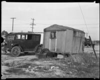 Car parked beside home in Alameda Hooverville, Los Angeles, 1930s