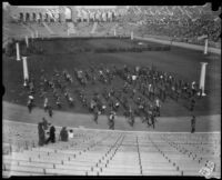 High school bands at Los Angeles Memorial Coliseum for Memorial Day festivities, Los Angeles, 1929