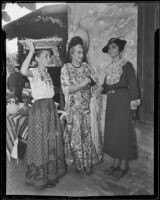 Barbara Edmonston, Dolores Connors and Edith Elmer Hogg at the Pio Pico adobe home, Whittier, 1935