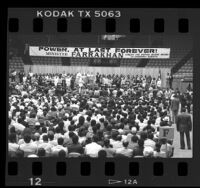 Louis Farrakhan speaking at the Forum in Los Angeles, Calif., 1985