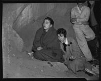 Mrs. Lowell Harmer and Mrs. John Becker at the cave-in site, Elysian Park, Los Angeles, 1935