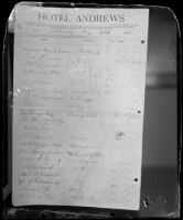 Hotel register used as evidence during the Aimee Semple McPherson abduction trial, 1926