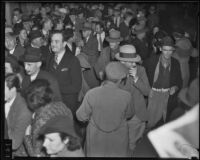 Protesters fleeing from tear gas during Los Angeles Railway strike, Los Angeles, 1934