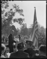 Male speaker at Armistice Day service and veterans' rally in Sawtelle, Los Angeles, 1935