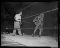 Wrestling match between Ernie "Dirty" Dusek and Vincent López, Olympic Auditorium, Los Angeles, 1935