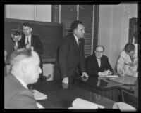 Frank F. Smith in court for fatal bank robbery, El Monte, 1936