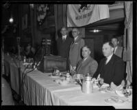 Chamber of Commerce president Harry L. Harper at a NRA banquet, Los Angeles, 1935