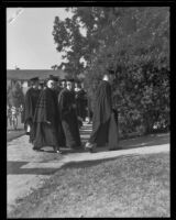 Inauguration ceremony for new college president W. O. Mendenhall, Whittier, 1934