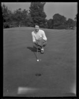 Lucille Robinson lining up a put at the Los Angeles Country Club, Los Angeles, 1934