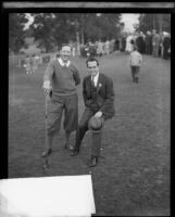 Golfer Macdonald Smith and actor Harold Lloyd on golf course, Los Angeles, 1928