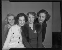 Lilith Bennett, Hylda Sampson, Ruth Connoly and Marjorie Wright on a Los Angeles Times tour, Los Angeles, 1936